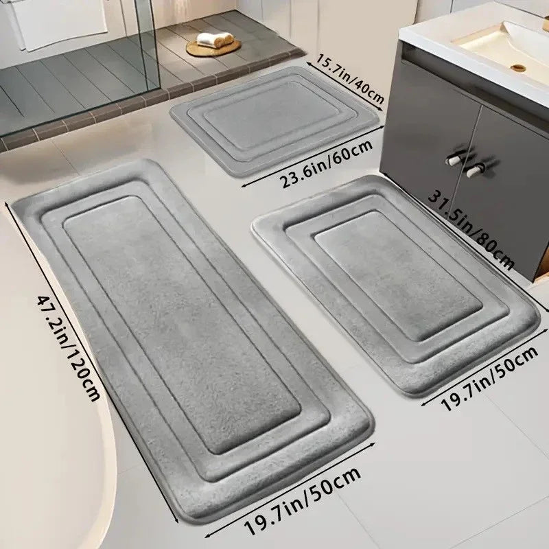 3PCS Absorbent Bath Mats Set Non-Slip Memory Foam Bathroom Rug Soft Quick Dry Carpet Standing Pad Machine Wash For Bathroom